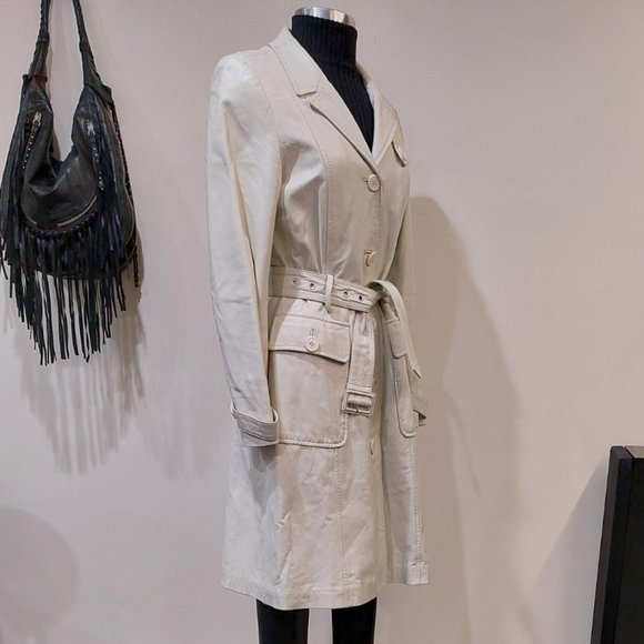 💋SHOWSTOPPER💋 ICONIC M by Madonna 100% Lambskin Leather Trench Coat in ivory - Picture 10 of 16